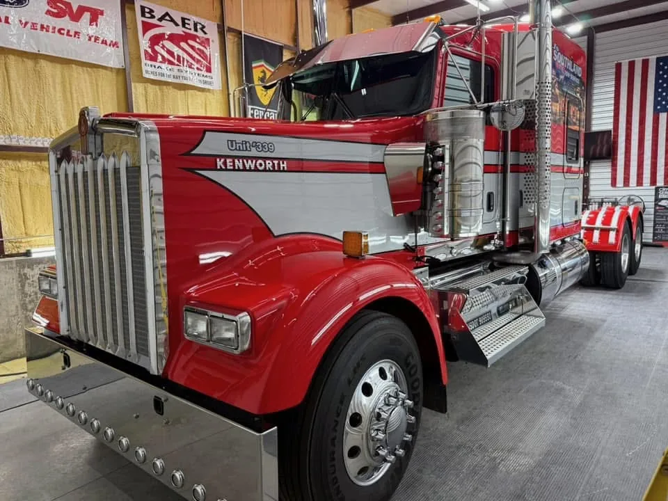 Kenworth W900 semi truck ceramic coated red